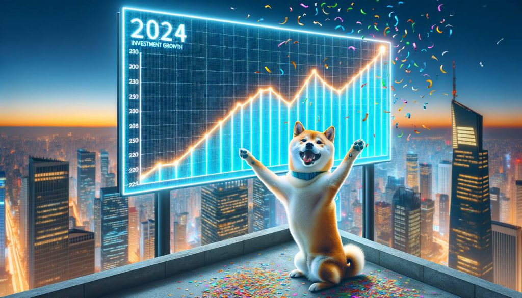 Shiba inu smiling with the year 2024 graph